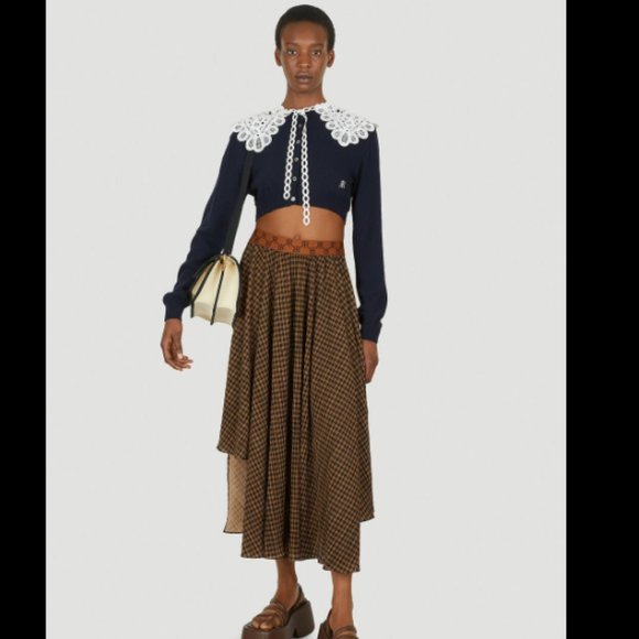カーディガン rokh LACE COLLAR CROPPED CARDIGAN Rokh | Sweaters | Lace Collar Cropped Cardigan In Blue By Rokh